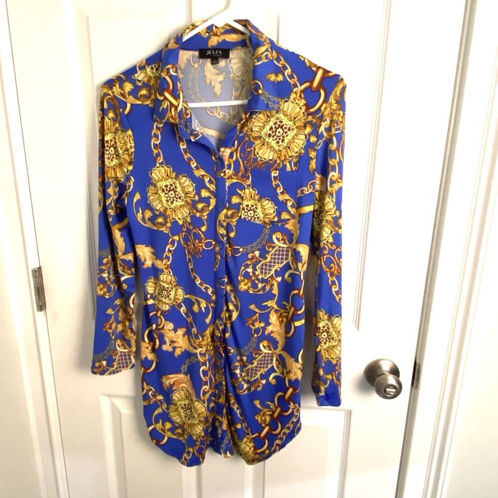 Julia by Love J Shirt Dress Womens Size Large Button Up Baroque Versailles Print